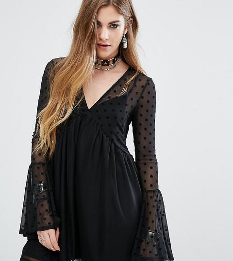 Vestido De Vuelo Con Capa De Malla Transparente De Lunares De Rokoko