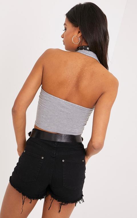 Nicci Grey Halterneck Crop Top