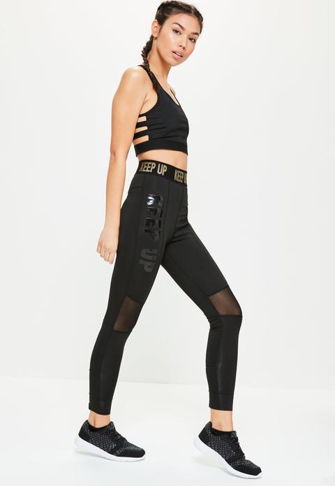 Active Black Keep Up Slogan Sports Leggings