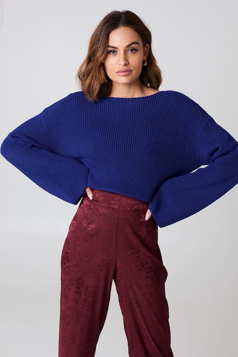 Na-kd Cropped Long Sleeve Knitted Sweater - Blue
