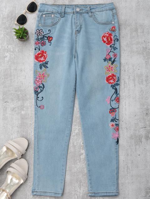 Skinny Floral Embroidered Pencil Jeans