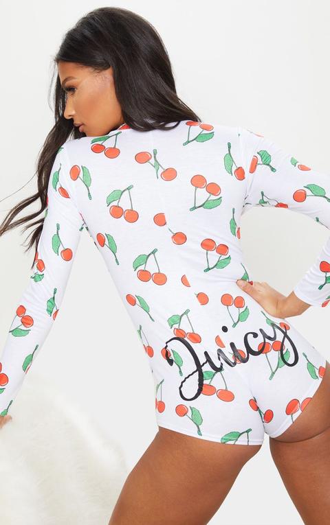 White Juicy Cherry Printed Pj Romper