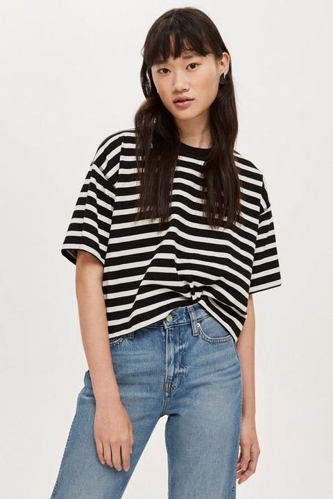 Womens Petite Stripe Boxy T-shirt - Monochrome, Monochrome