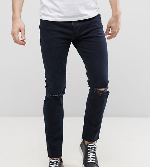 Mennace Super Skinny Skinny Jeans With Knee Rips In Dark Wash - Blue