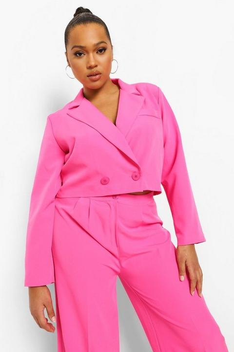 Womens Plus Cropped Blazer - Pink - 22, Pink