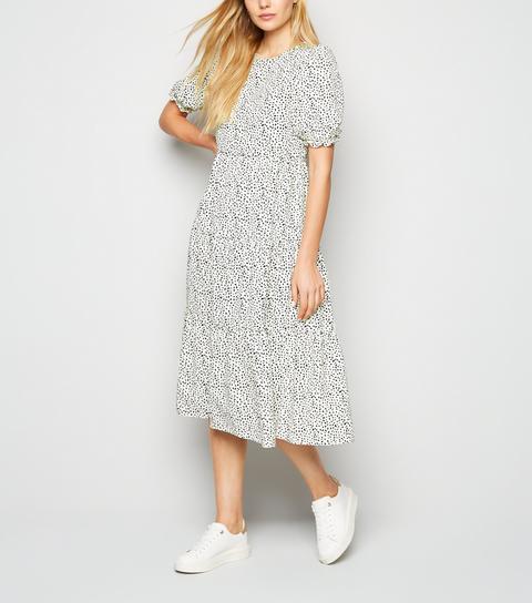 white spotted midi dress