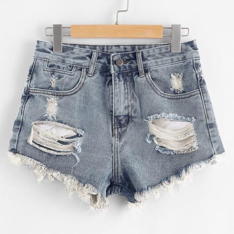 Shorts In Denim Strappati Orlo Grezzo