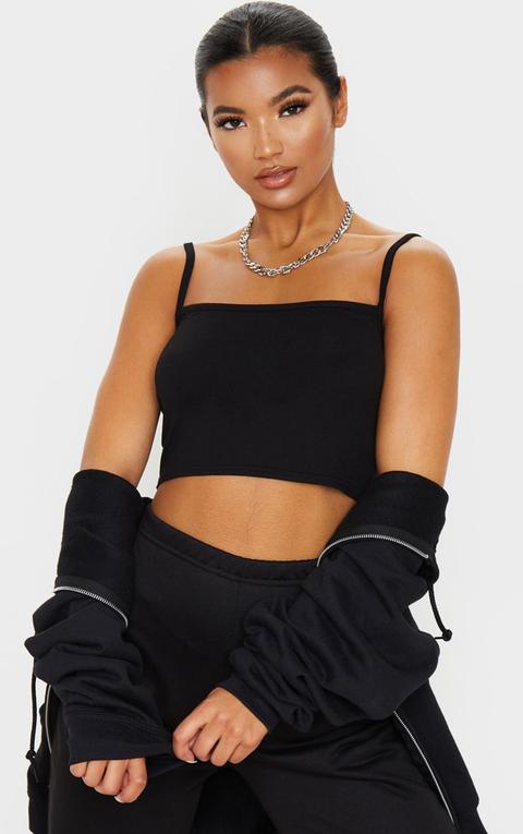 Black Strappy Jersey Crop Top