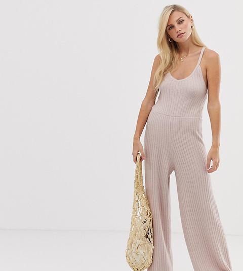 Micha Lounge Strappy Jumpsuit In Rib Knit - Pink