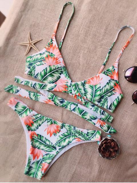 Leaf Print Strappy Bikini