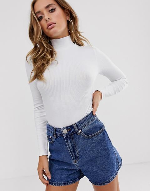 Body Blanco De Manga Larga Con Cuello Alto En Canalé De Asos Design