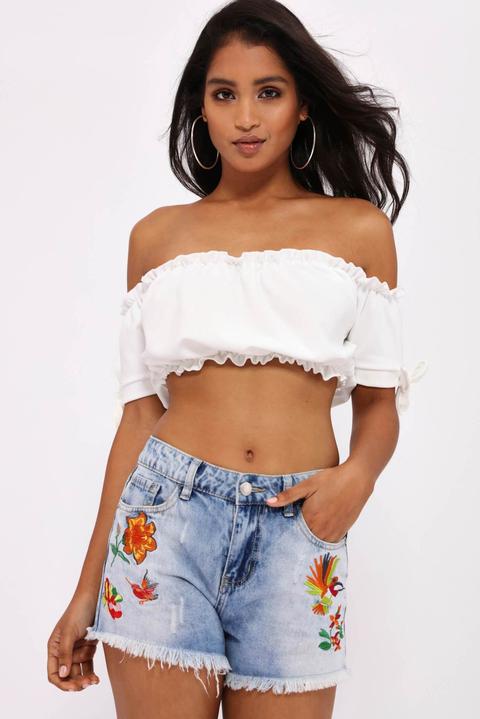 Cream Shirred Hem Crop Top