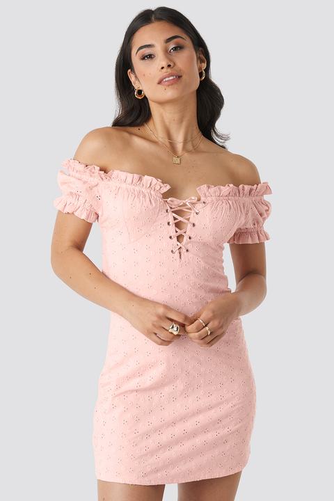 Off Shoulder Lacing Cup Dress Rosa