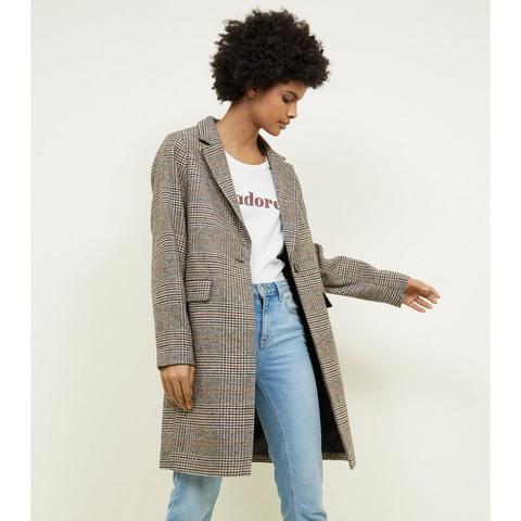Manteau Ocre À Carreaux Et Col À Revers