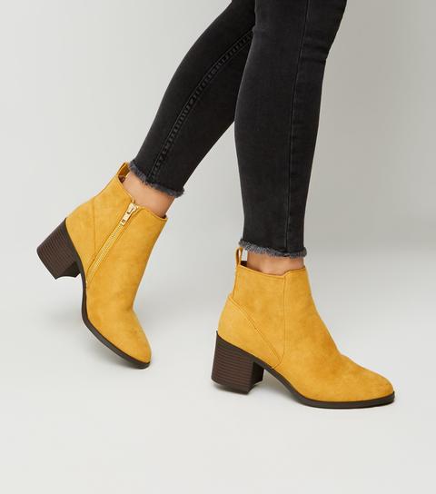 Girls Mustard Suedette Ankle Boots New 