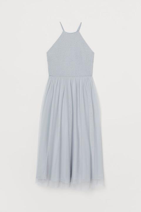 H & M - Abito Con Ricami Di Perline - Turchese