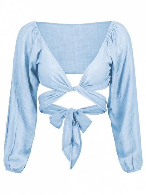 Self Tie Tiefer Ausschnitt Crop Bluse