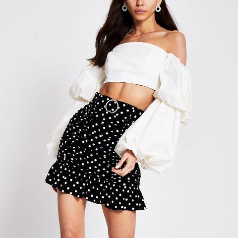 White Long Double Puff Sleeve Crop Top