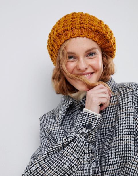 Asos Design Chunky Mustard Beret - Mustard