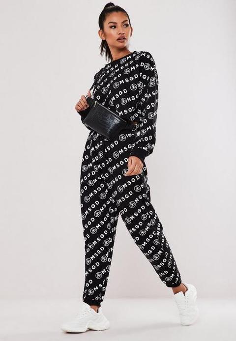 Active Black Msgd All Over Print Slim Joggers, Black