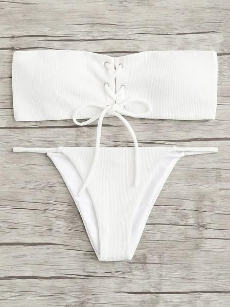 Set De Bikini Bandeau Con Cordón