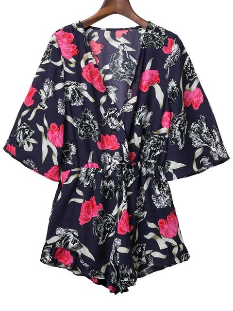 Plunge Kimono Floral Romper