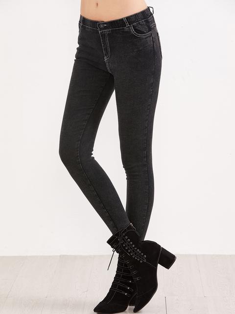 Jeans Skinny Alla Tasca Nera Di Stretching