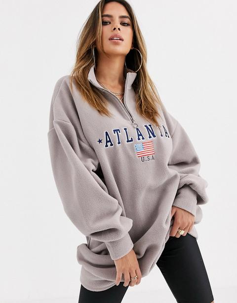 Asos Design Lounge Microfleece Oversized Atlanta Sweat-beige