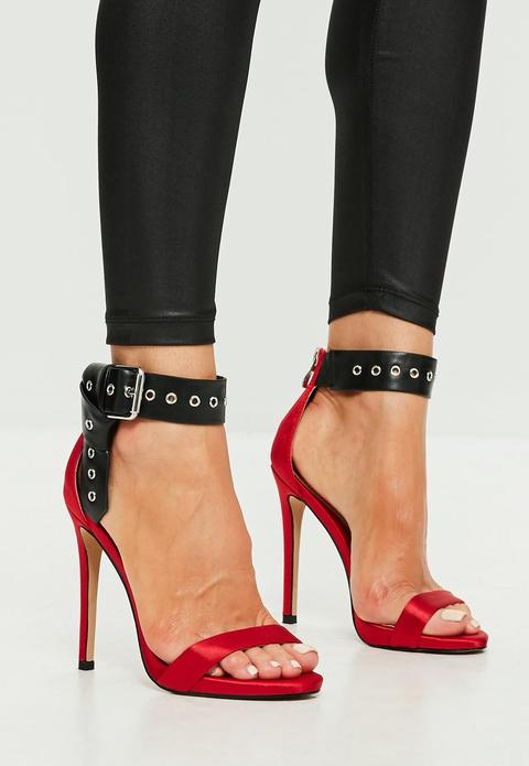 Red Folded Ankle Barely There Heels, Red