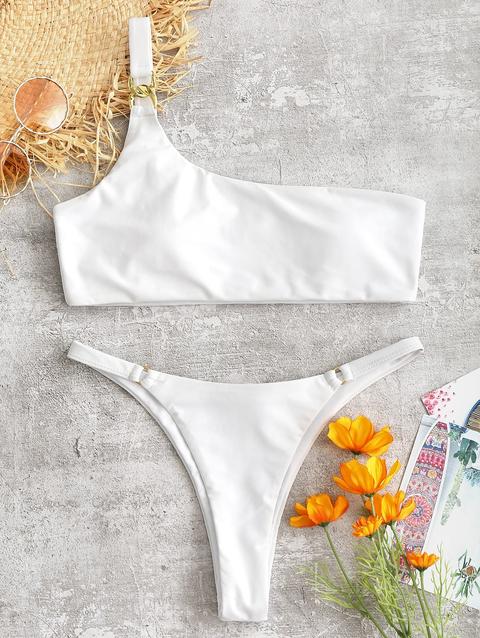 Bikini A Monospalla A Gamba Alta Di Zaful White