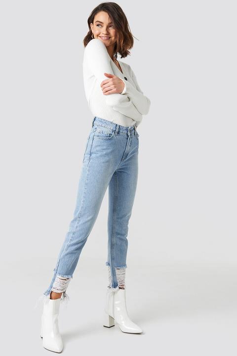 Ripped Hem Jeans Light Blue