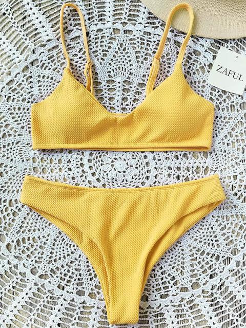 Bikini Bralette Con Taglio Alto Orangepink Yellow Blackish Green Wine Red