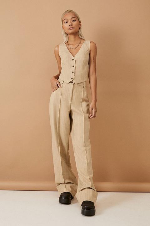 Urban Outfitters Archive Sand Skylar Pinstripe Trousers - Beige S At Urban Outfitters