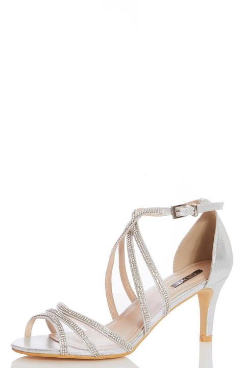silver diamante shoes low heel