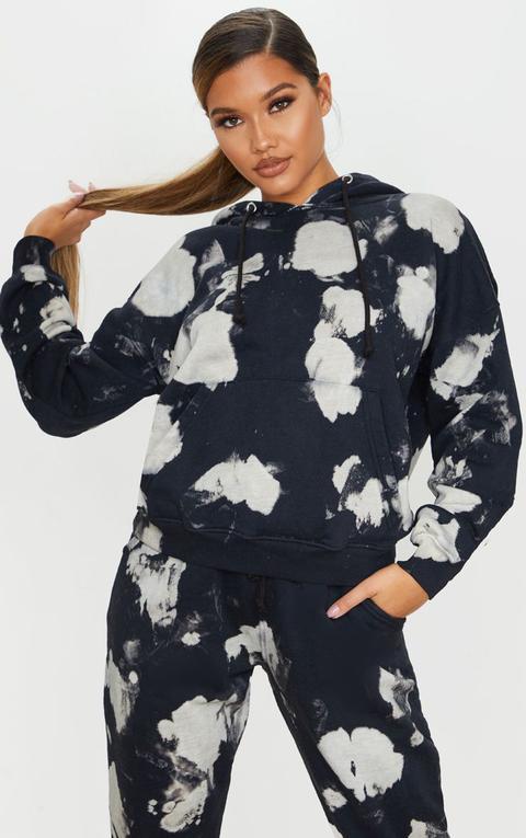 Hoodie Oversize Noir Tie-dye, Noir