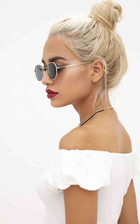 Black Tinted Small Hexagon Retro Sunglasses