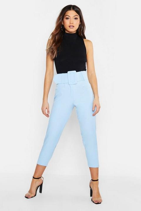 Womens Super High Waisted Belted Peg Trouser - Blue - 8, Blue