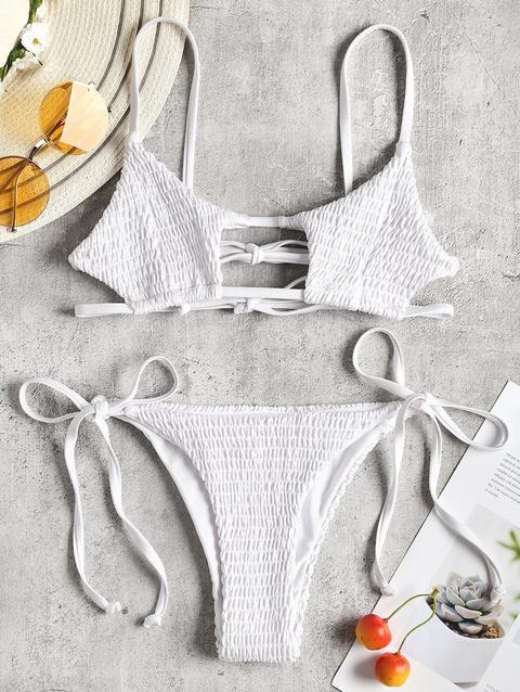 Zaful Keyhole Smocked String Bikini