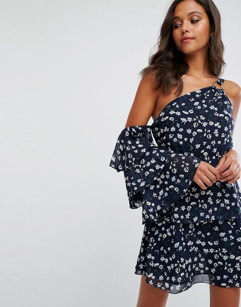 Prettylittlething - Vestitino Monospalla A Fiori - Navy