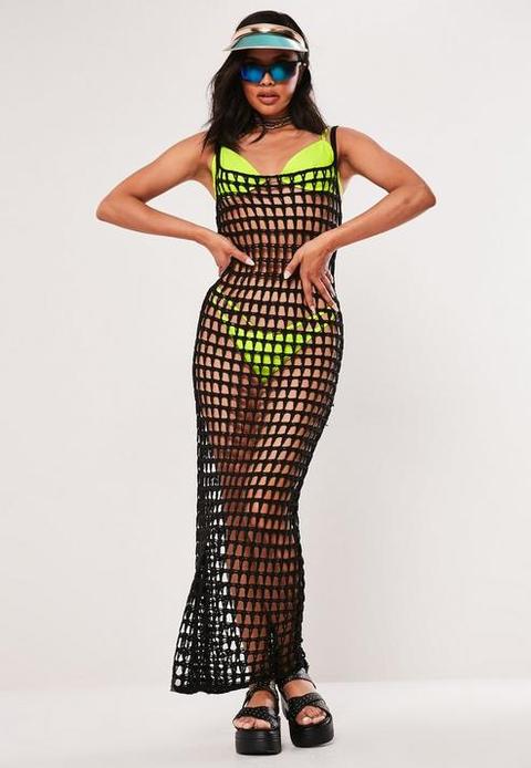 Black Crochet Maxi Dress, Black