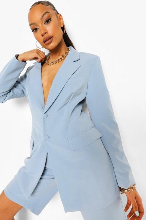 Womens Oversized Longline Blazer - Blue - 14, Blue