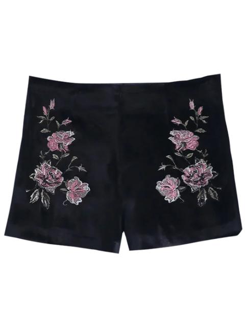 Floral Embroidered Velvet Shorts