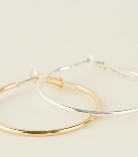 2 Pack Gold And Silver Hoop Earrings New Look