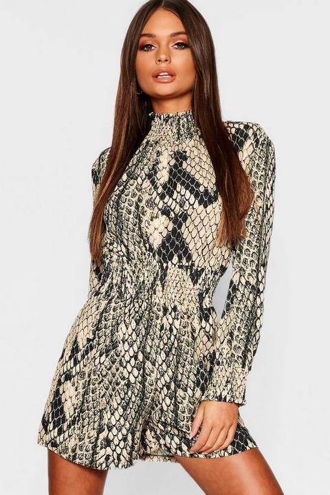 Snake Print Turtle Neck Playsuit