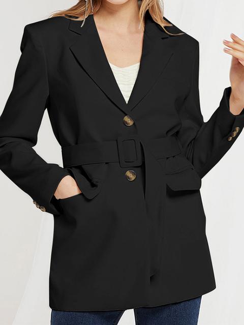 Celmia Belt Design Pocket Lapel Collar Blazer