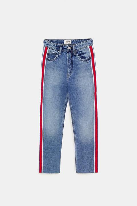 Jeans Hi-rise Straight Leg Striscia Laterale