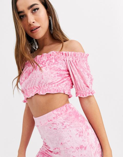 New Girl Order - Crop Top Bardot - Velours Rose