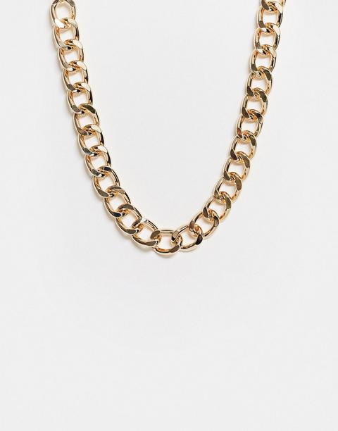 Asos Design Necklace With 17mm Curb Chain Links In Gold Tone