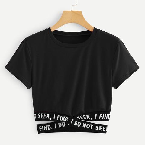 Contrasto Slogan Criss Cross Waist Tee