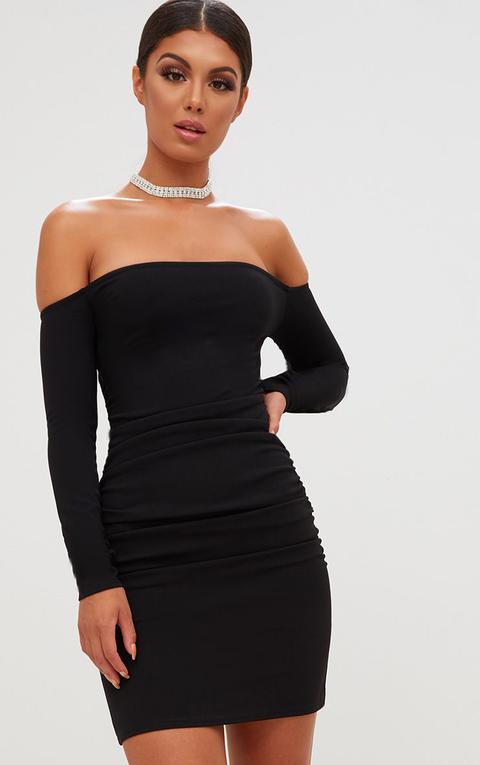 pretty little thing black off the shoulder dress